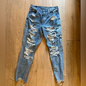 American Eagle Outfitters Blue Distressed Straight Leg Jeans
